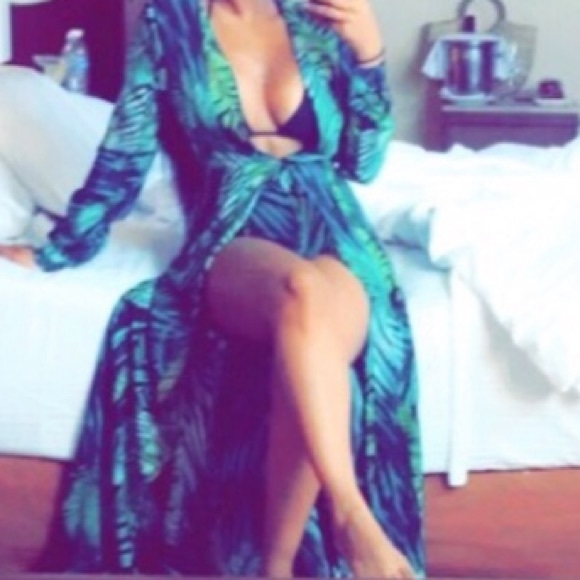 Fashion Nova Palm Leaf Tropical Maxi Dress Romper - Picture 7 of 7